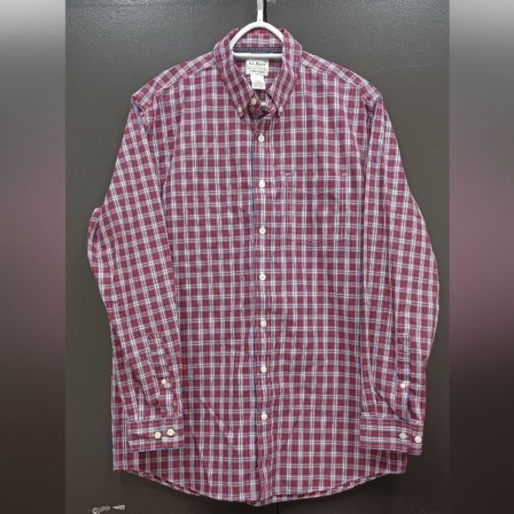 LL Bean Men's Tall Red Plaid Shirt Traditional Fit 100% Cotton - Picture 1 of 7